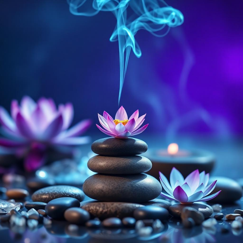 Zen stones, lotus and crystals